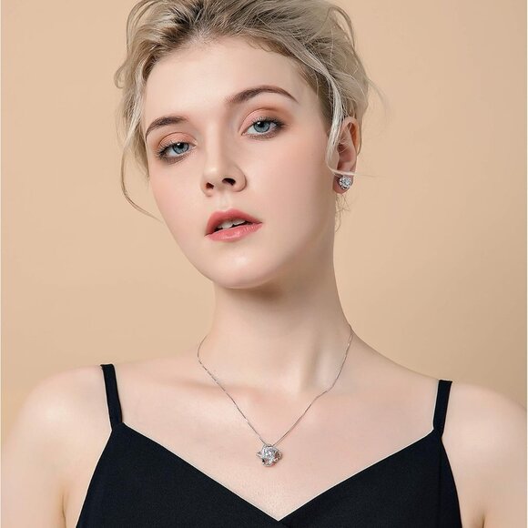 Bridal Jewelry Set Crystal Cubic Zirconia Love Knot Necklace Earrings Bridal Wed - Picture 2 of 8